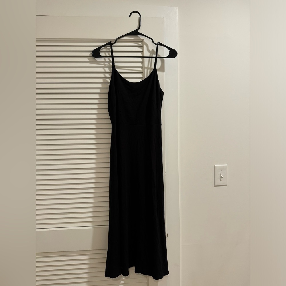 LOFT black midi jersey dress
